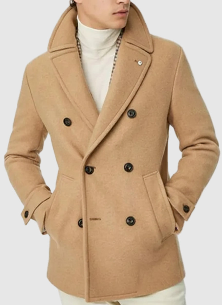 Men's Beige Wool Peacoat