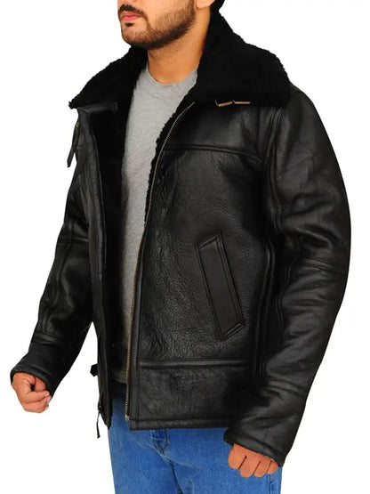 Men's Black B3 Bomber Leather Shearling Jacket