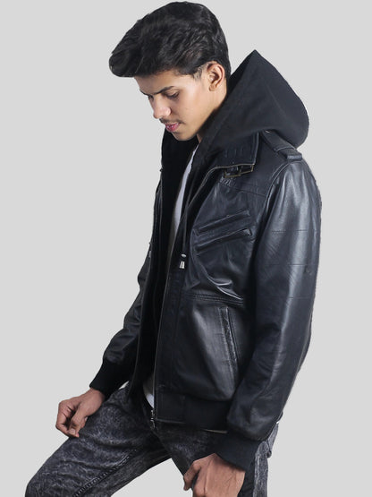 Men's Black Hooded Bomber Jacket