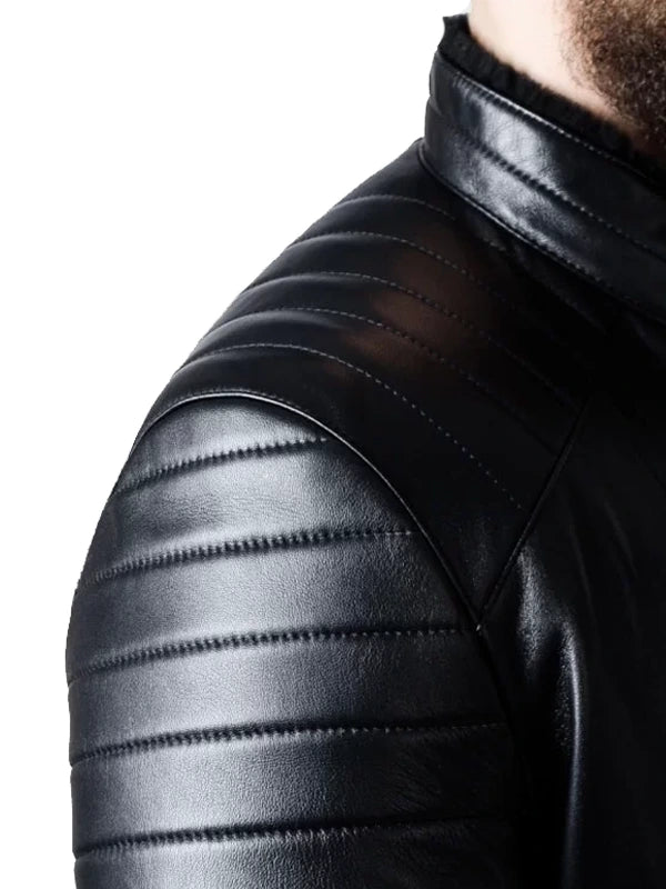 Men's Black Leather Biker Motorcycle Jacket