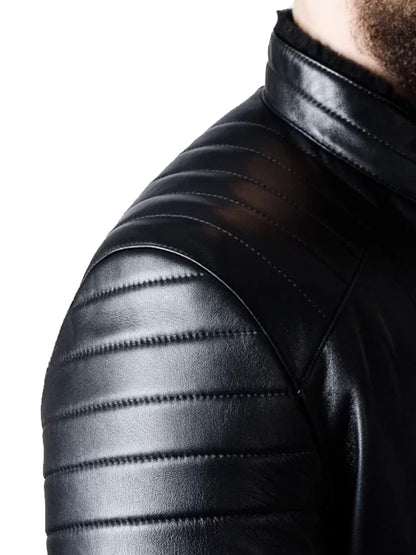 Men's Black Leather Biker Motorcycle Jacket