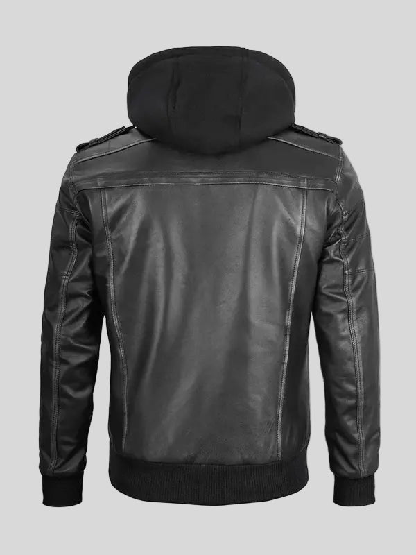 Men’s Black Leather Bomber Jacket