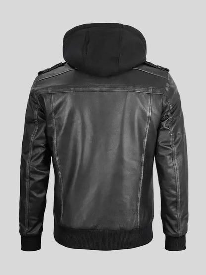 Men’s Black Leather Bomber Jacket