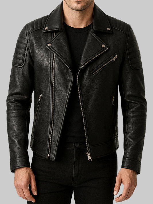 Men’s Black Padded Leather Biker Jacket