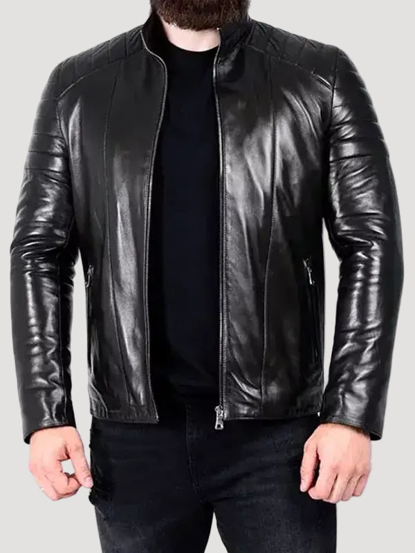 Mens Black Padded Leather Jacket