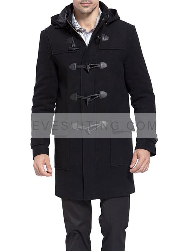 Men's Black Wool Duffle Coat