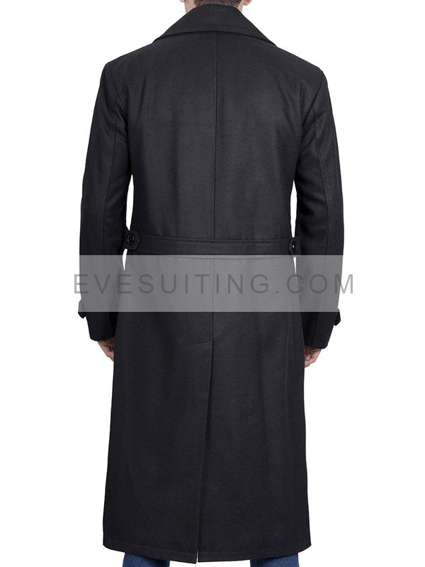 Men's Black Wool Long Peacoat