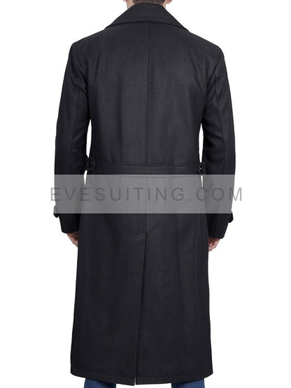 Men's Black Wool Long Peacoat