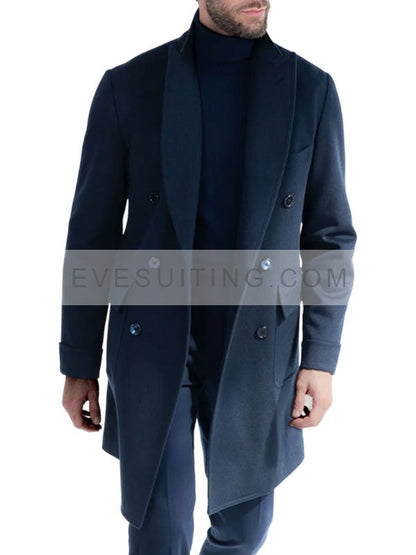 Men's Blue Wool Polo Coat