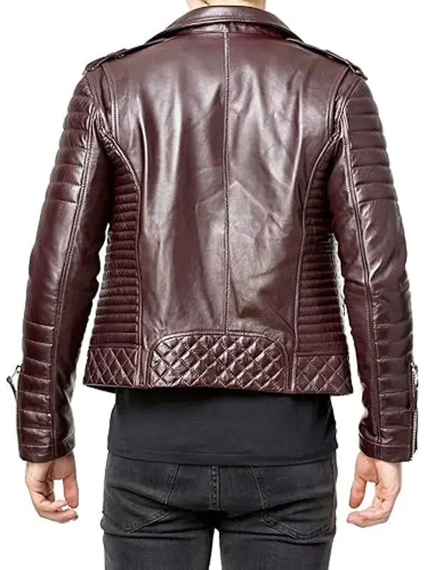 Mens Brown Leather Motorcycle Biker Jacket 