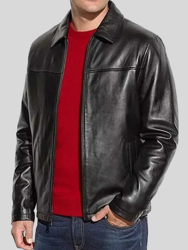 Men’s Casual Black Sheepskin Leather Jacket