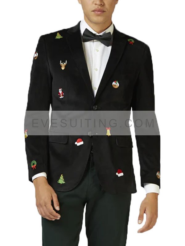 Men's Christmas Black Velvet Blazer