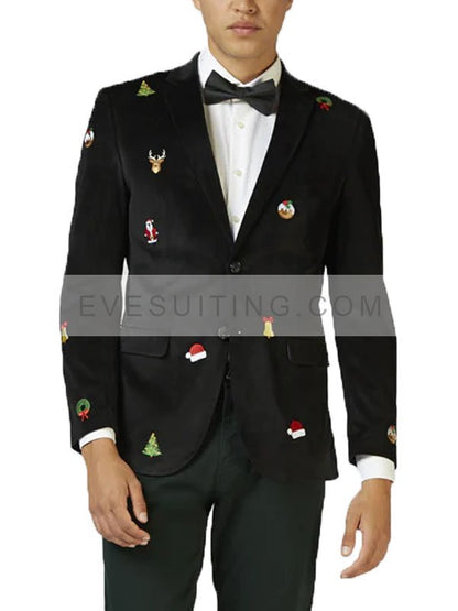 Men's Christmas Black Velvet Blazer