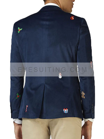 Men's Christmas Burgundy, Blue And Black Velvet Blazer
