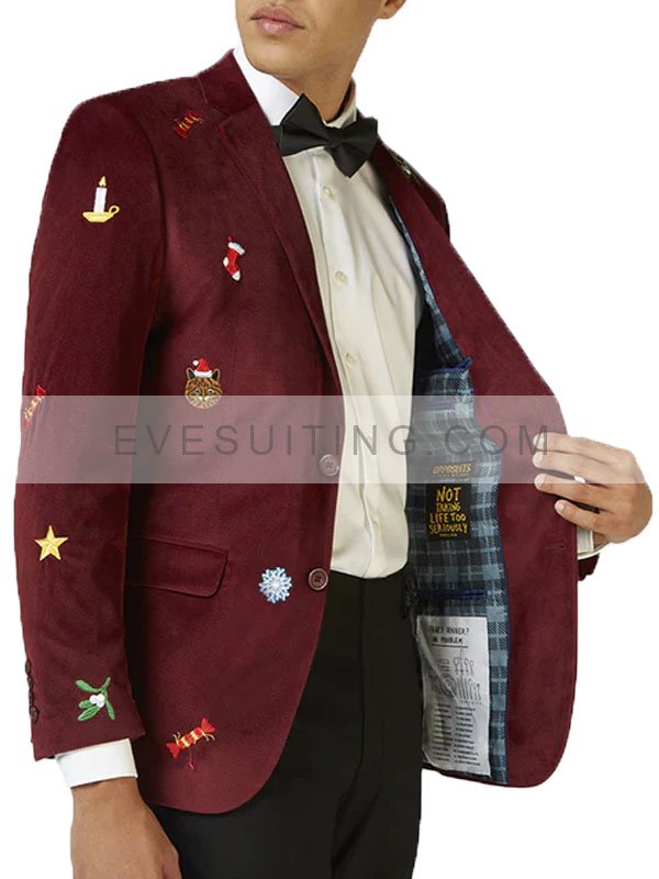 Men's Christmas Burgundy, Velvet Blazer