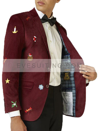 Men's Christmas Burgundy, Velvet Blazer