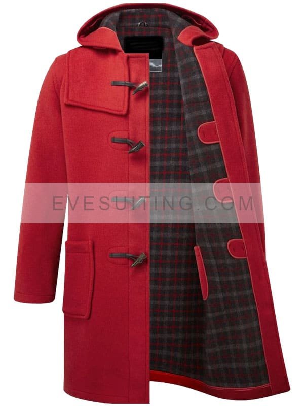 Men's Classic Fit Red Wool Duffle Coat 