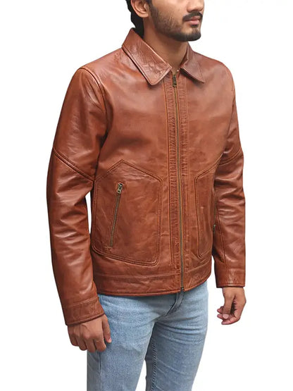 Men’s Cognac Trucker Real Leather Jacket