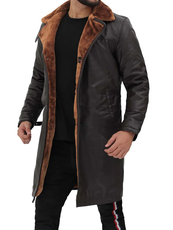 Men's Dark Brown Shearling Trench Coat