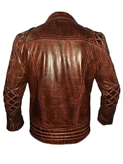 Men's Diamond Quilted Vintage Leather Biker Brown Jacket