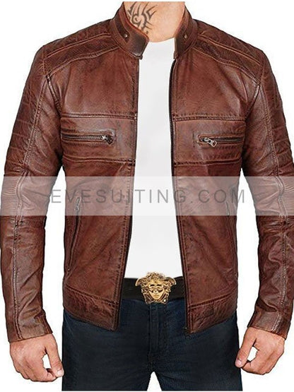Men's Distressed Brown Biker Jacket