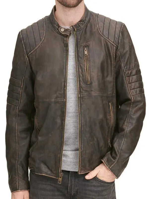 Mens Distressed Motorcycle Leather Jacket