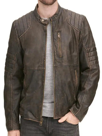 Mens Distressed Motorcycle Leather Jacket