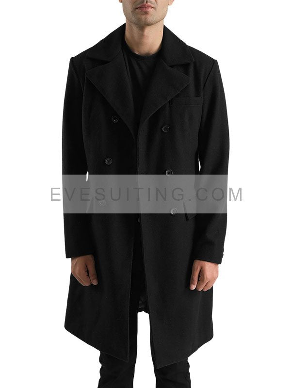 Men's Double Breasted Black Wool Coat