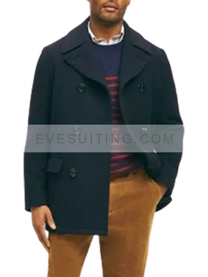 Men's Double Breasted Navy Blue Wool Peacoat