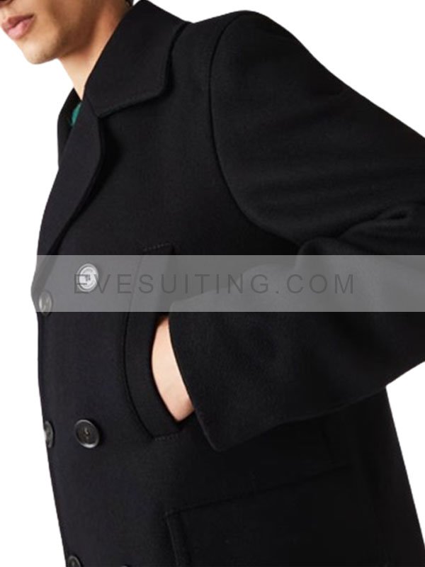 Men's Double Breasted Wool Black Peacoat