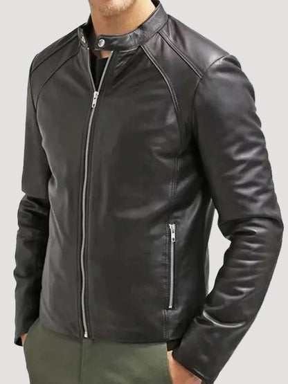 Men's Fitted Black Leather Biker Jacket