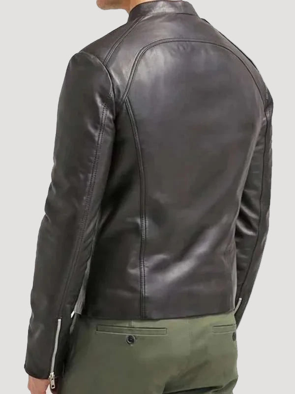 Men's Fitted Black Leather Motorcycle Biker Jacket