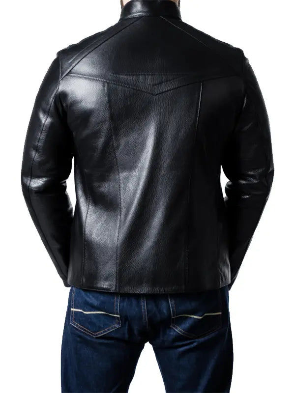 Men's Handcrafted Black Leather Biker Vegan Jacket