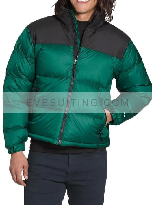 Mens Hooded Green & Black Puffer Jacket