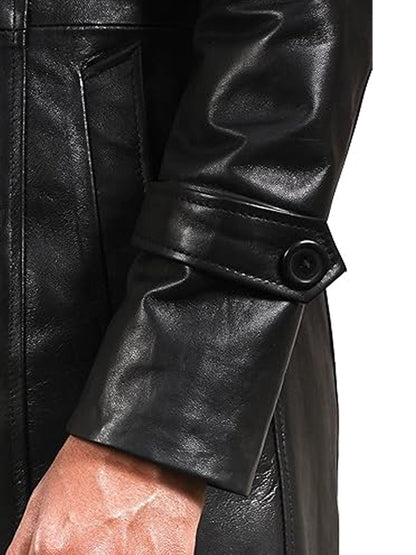 Men's Jordan Black Leather Long Trench Coat