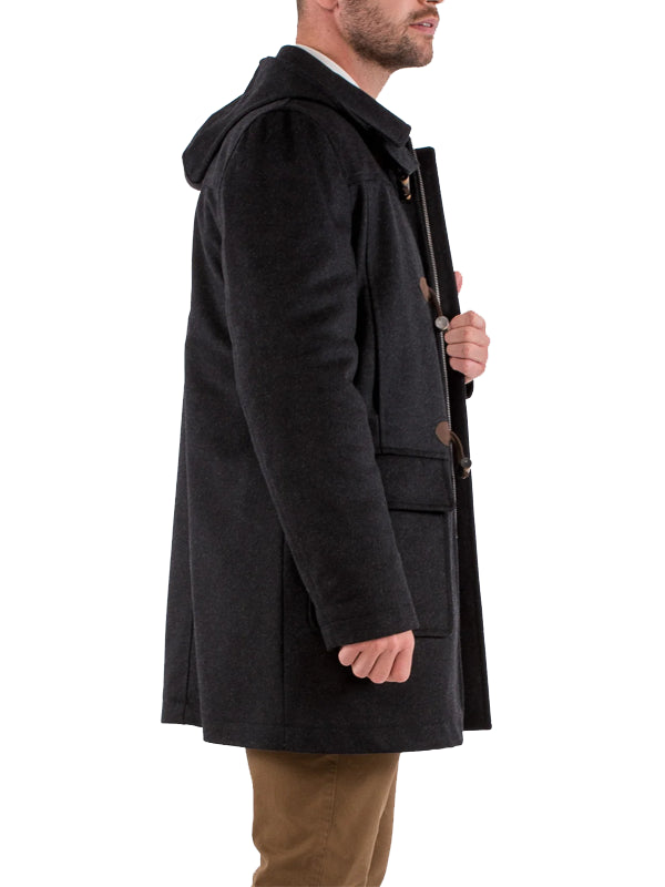 Men's Loden Hooded Black Wool Coat For Sale