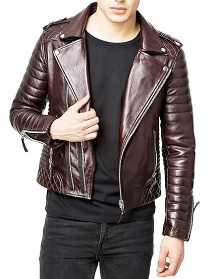 Mens Motorcycle Brown Leather Jacket