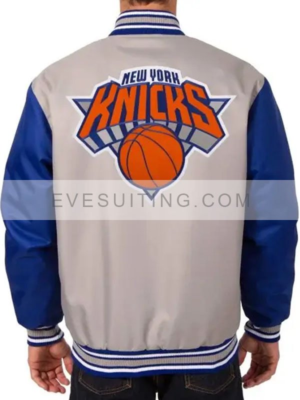 NY Knicks Gray and Royal Blue Varsity Jacket