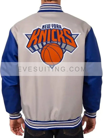 NY Knicks Gray and Royal Blue Varsity Jacket