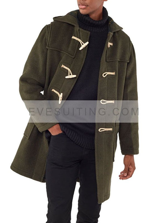 Men's Olive Green Duffle Wool Coat