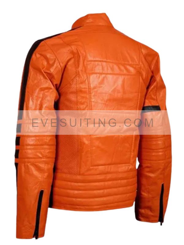 Mens Orange Padded Style Motorcycle Biker Leather Jacket