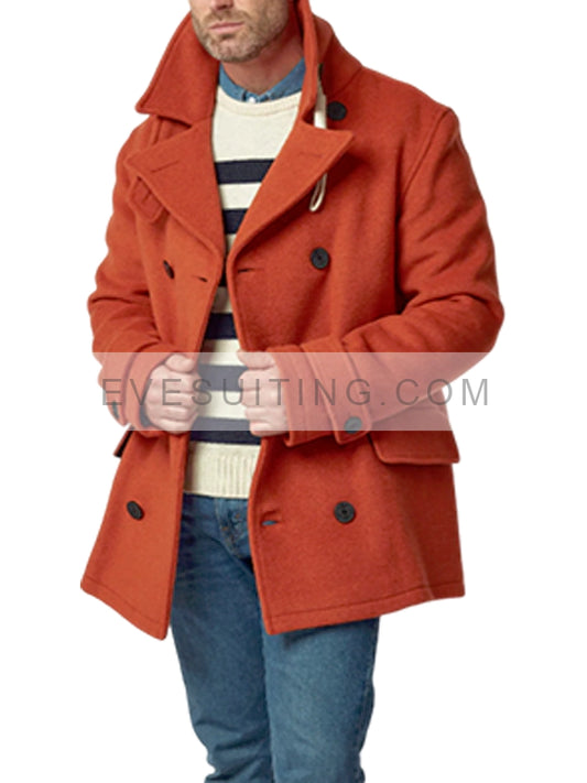 Men's Orange Wool Peacoat