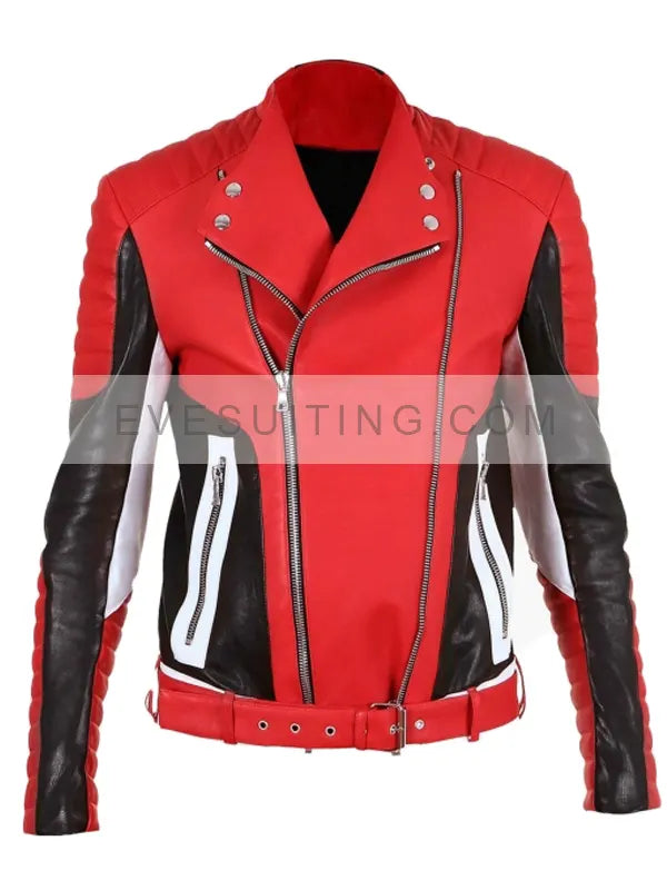 Mens Padded Asymmetrical Biker Black & Red Jacket