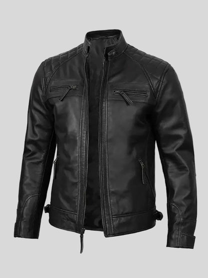 Men's Quilted Diamond Black Cafe Racer Jacket