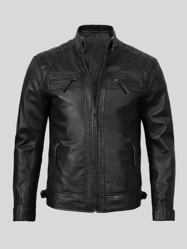 Men's Quilted Diamond Black Leather Jacket
