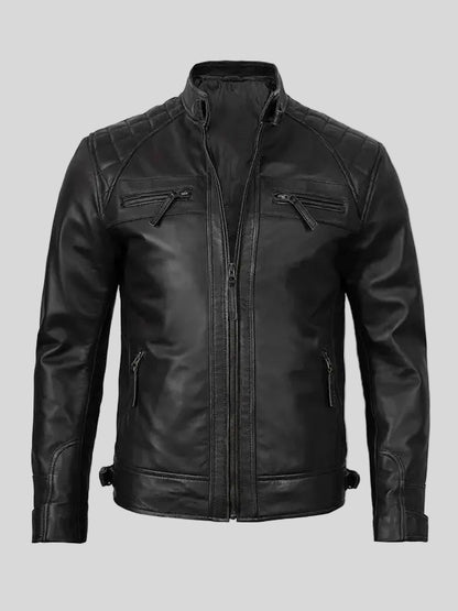 Men's Quilted Diamond Black Leather Jacket