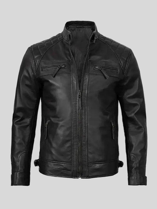 Men's Quilted Diamond Black Leather Jacket