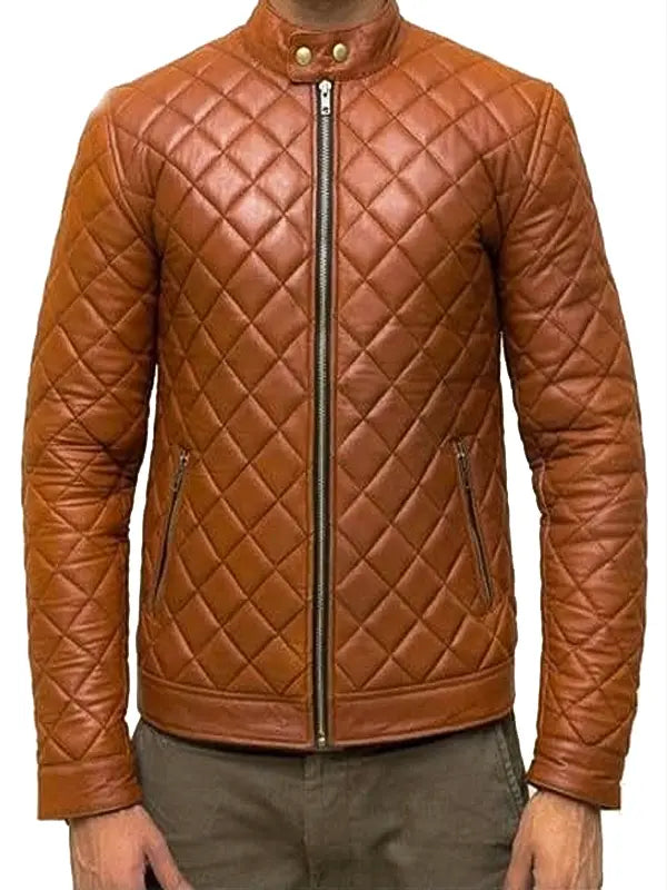 Mens Quilted Motorcycle Leather Jacket