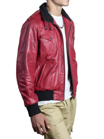 Men’s Red Hooded Bomber Jacket