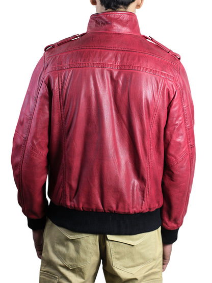 Men’s Red Hooded Bomber Leather Jacket